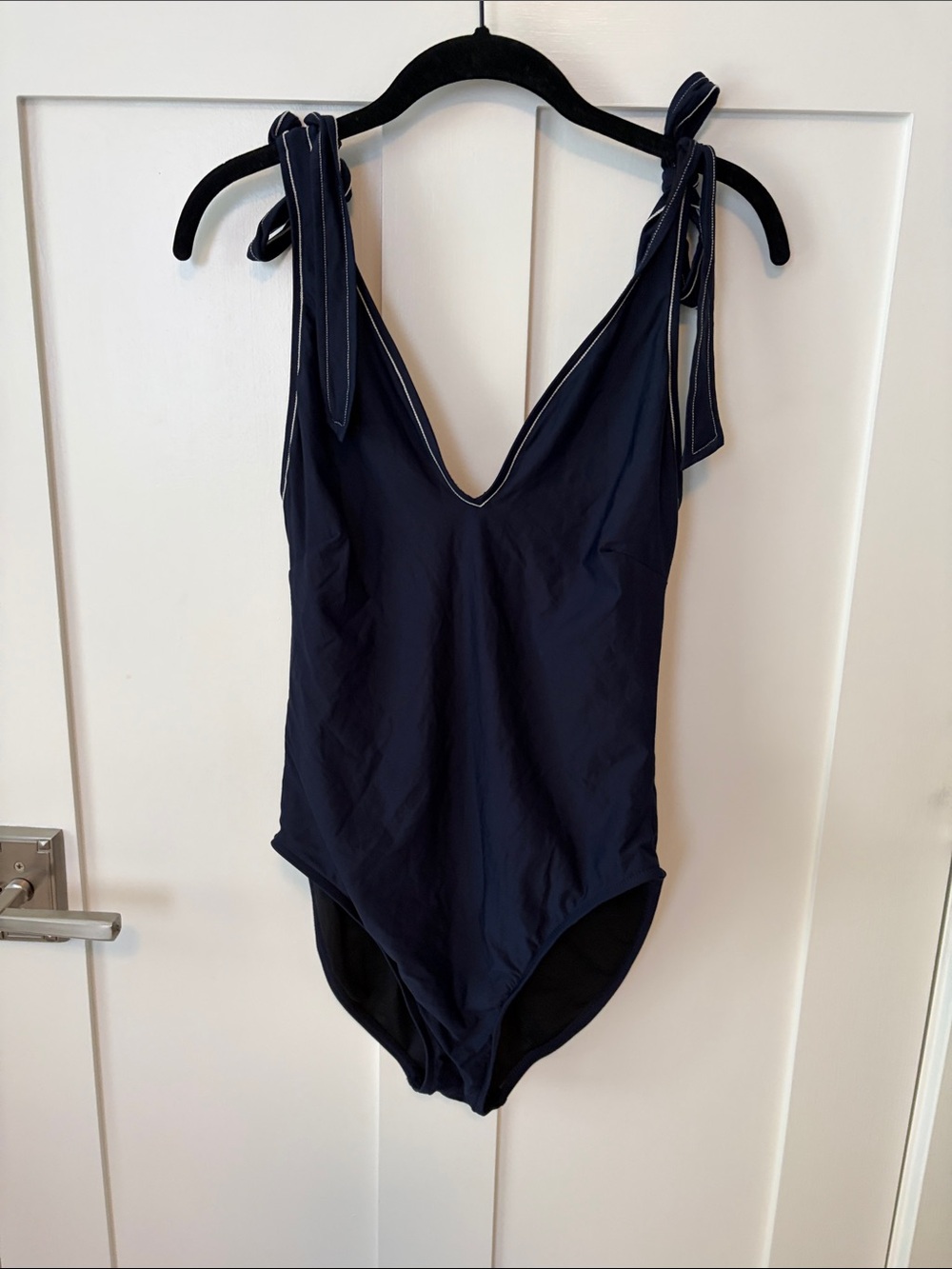 J. Crew Navy & White Tie-Shoulder One-Piece Swimsuit